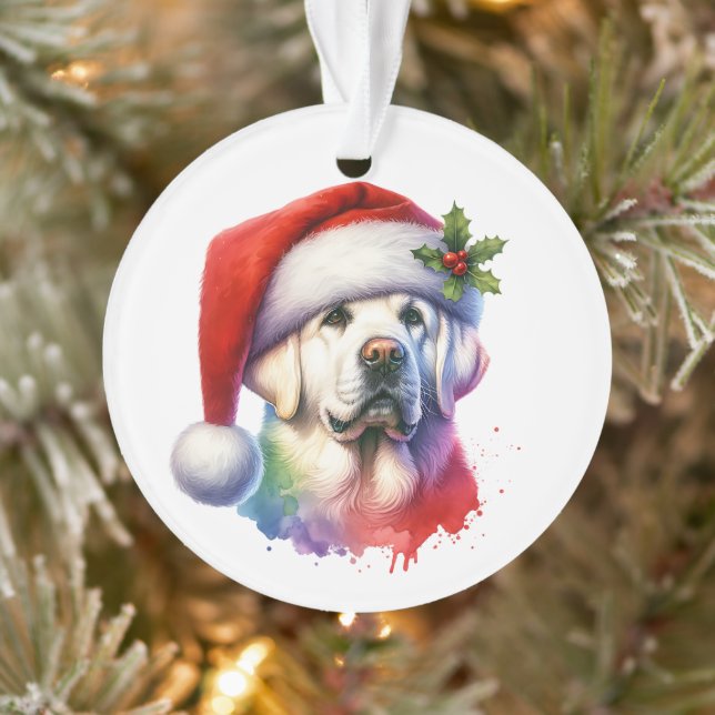 Weißer Labrador in der Weihnachtsmannmütze Weihnac Ornament (Baum)
