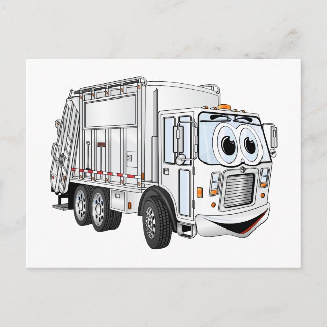 Weißer Lächelnder Cartoon Garbage Truck Postkarte (Vorderseite)