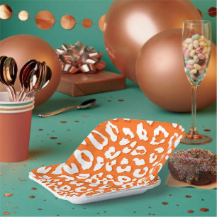 Weißer Leopard Druckorange Pappteller