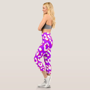 Weißer Leopard Lila rosa drucken Capri Leggings