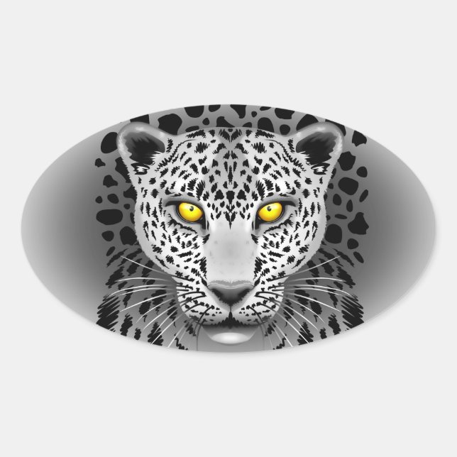 Weißer Leopard mit gelben Augen Oval Stickers (Vorderseite)