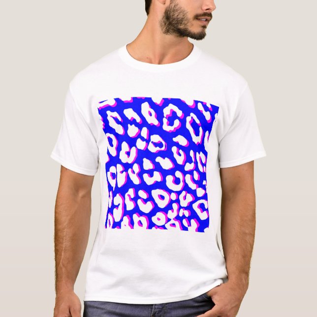 Weißer Leopard Print Blue Pink T-Shirt (Vorderseite)