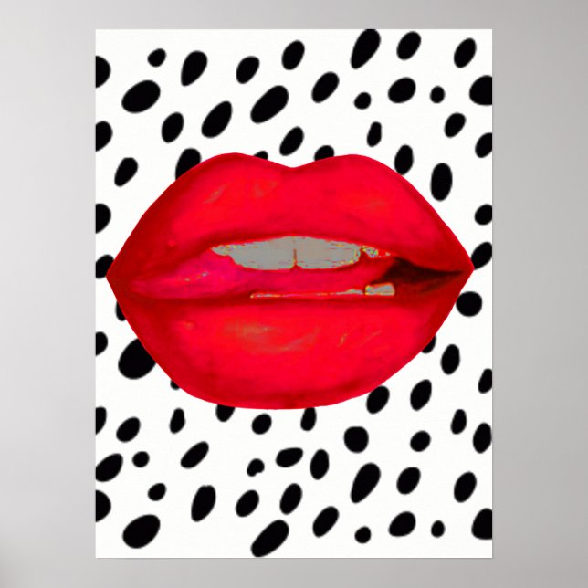 weißer Leopard rote Lippen Rockabilly-Kunstposter Poster (Vorne)