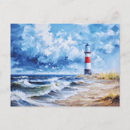 Weißer Leuchtturm der Ostseeküste. Kunst Postkarte