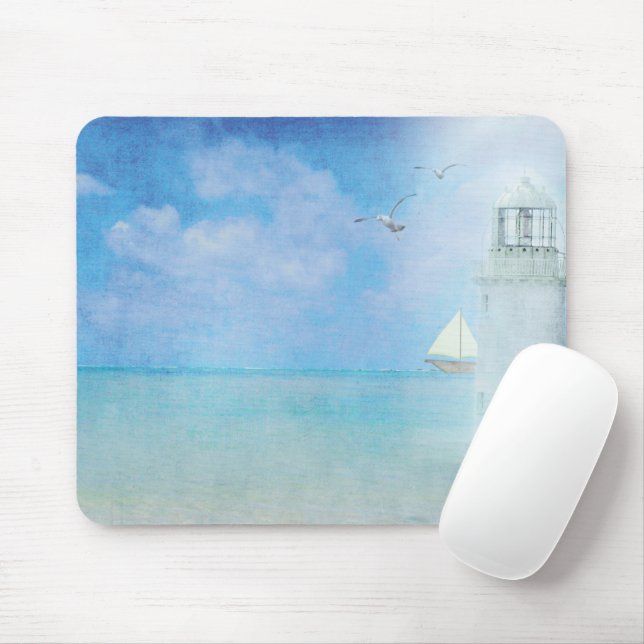 Weißer Leuchtturm und Segelboot Mousepad (Mit Mouse)