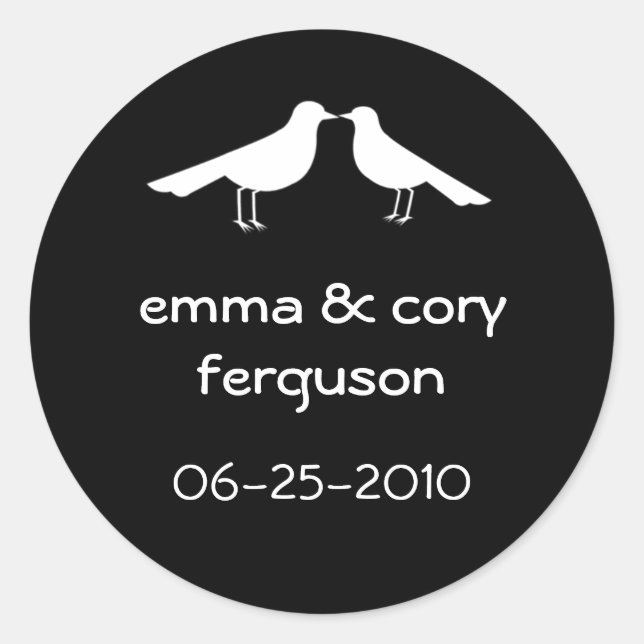 Weißer Liebesvogel - schwarze Gastgeschenk Hochzei Runder Aufkleber (Vorderseite)