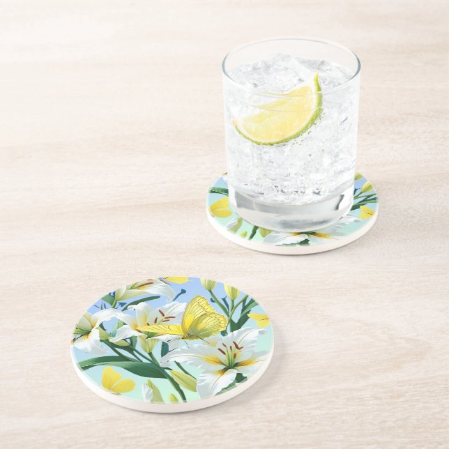 Weißer Lilie, Gelber Schmetterling Untersetzer - l (Seite)