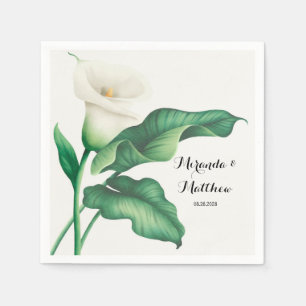 Weißer Lilie mit grüner Foliage Serviette
