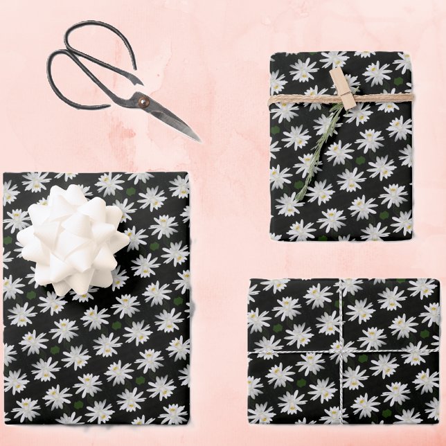 Weißer Lilie mit schwarzem Hintergrund - Blütenbod Geschenkpapier Set (Von Creator hochgeladen)