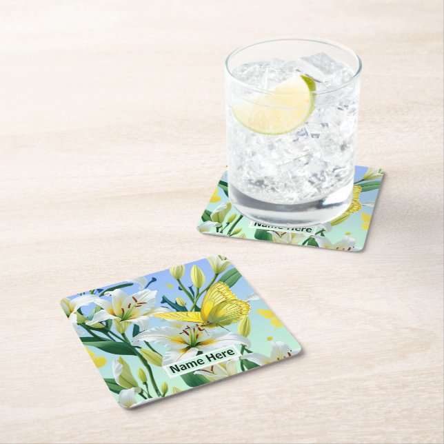 Weißer Lippengelber Schmetterling Rechteckiger Pappuntersetzer (Vor Ort)