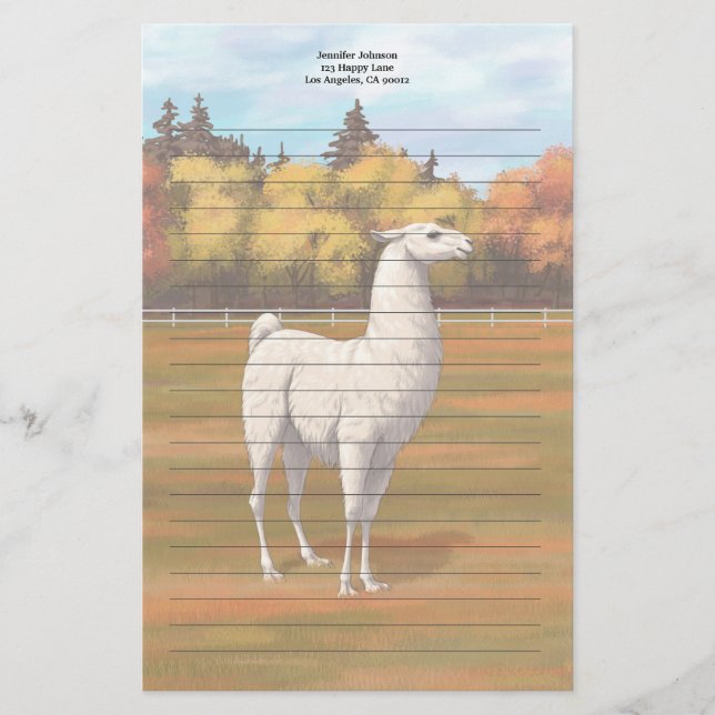 Weißer Llama im Herbst Briefpapier (Vorderseite)
