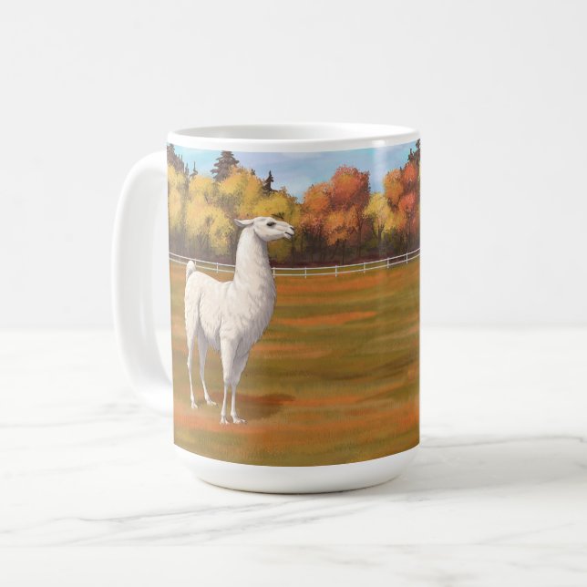Weißer Llama im Herbst Kaffeetasse (Vorderseite Links)