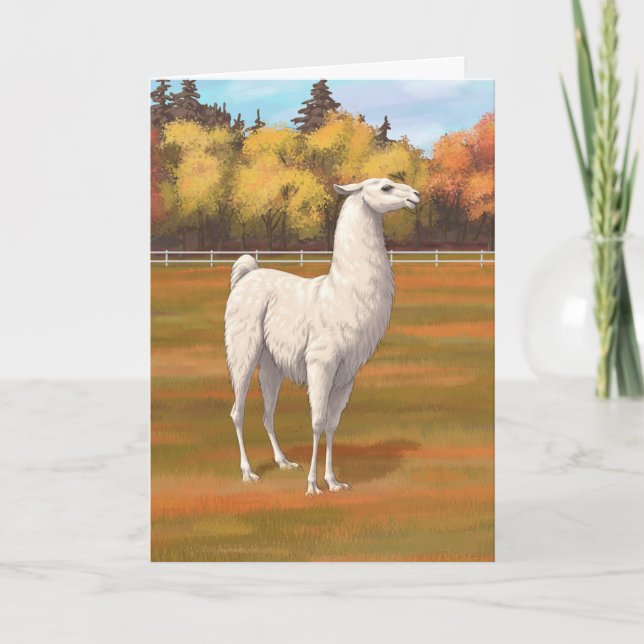 Weißer Llama im Herbst Karte (Vorderseite)