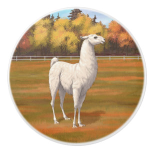 Weißer Llama im Herbst Keramikknauf