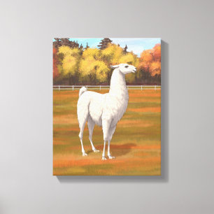Weißer Llama im Herbst Leinwanddruck