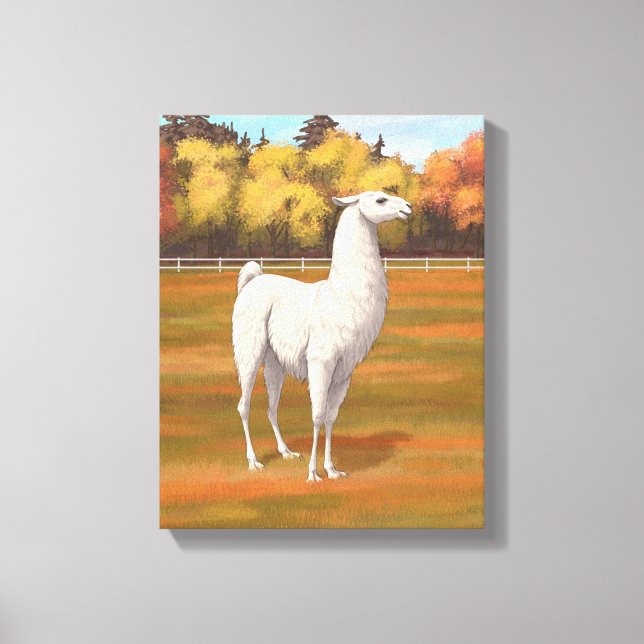 Weißer Llama im Herbst Leinwanddruck (Vorderseite)