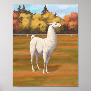 Weißer Llama im Herbst Poster