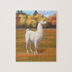 Weißer Llama im Herbst Puzzle