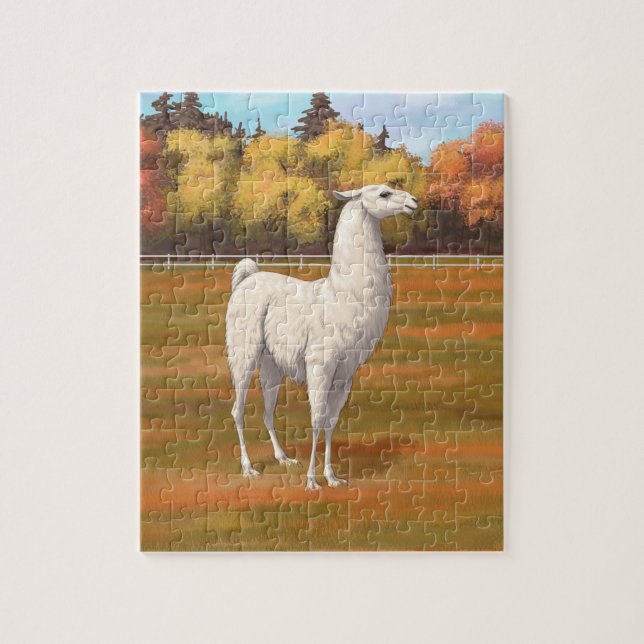 Weißer Llama im Herbst Puzzle (Vertikal)