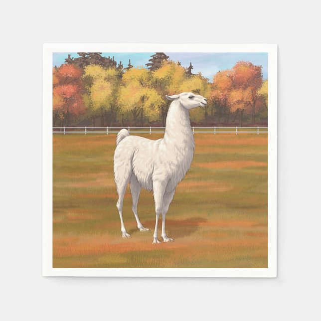 Weißer Llama im Herbst Serviette (Vorderseite)