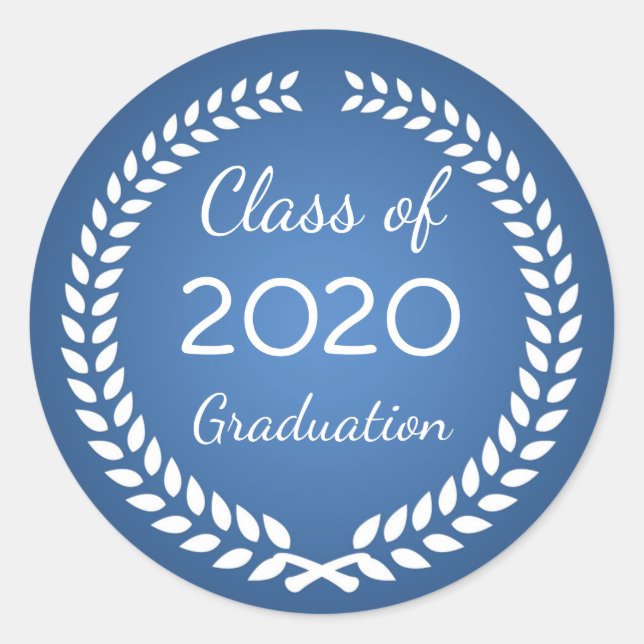 Weißer Lorbeerkranz auf blauem Abschluss Runder Aufkleber (Vorderseite)