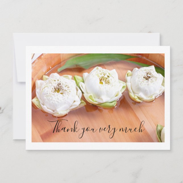 Weißer Lotus in Holzschale Danke Karte (Vorderseite)