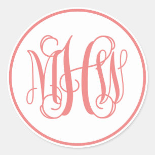 Weißer Lt Coral Vine Script Monogramm-Schriftzug D Runder Aufkleber