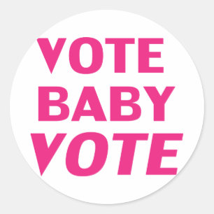 Weißer Magenta Rosa "vote baby vote" Rundaufkleber Runder Aufkleber