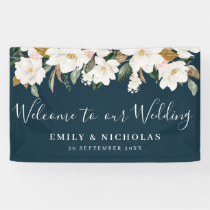 Weißer Magnolia Blumen Hochzeitsempfang Banner
