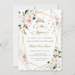 Weißer Magnolia Rosa Blütengoldquinceñera Einladung