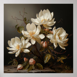 Weißer Magnolienzweig mit Blüte Poster