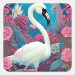 Weißer majestätischer Flamingo Quadratischer Aufkleber