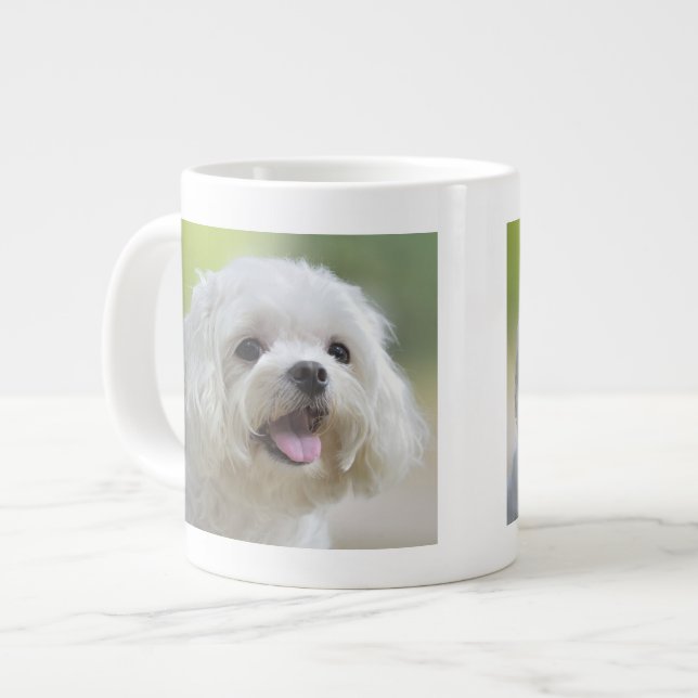 Weißer Malteser Hund Jumbo-Tasse (Vorderseite Links)