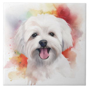 Weißer malteser Wasserfarben-Hundetier Fliese