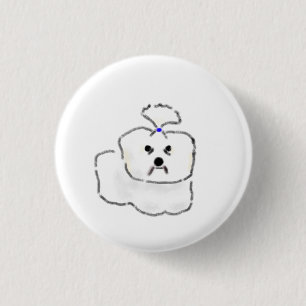Weißer Malteserhund mit blauem Haarschopf Button