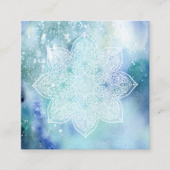 *~* weißer Mandala-Seestrand-Ozean-weiches Quadratische Visitenkarte (Vorderseite)