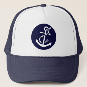Weißer & marineblauer nautischer Bootsanker Truckerkappe