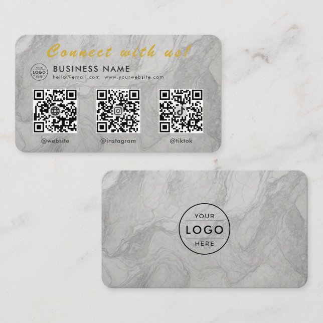 Weißer Marmor 3 QR-Code Multi-Social Visitenkarte (Vorne/Hinten)