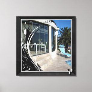 Weißer Marmor - Abstrakte schwarze Blüte Leinwanddruck