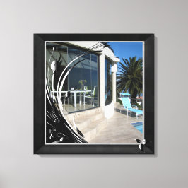 Weißer Marmor - Abstrakte schwarze Blüte Leinwanddruck