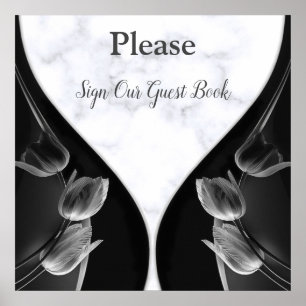 Weißer Marmor - Abstraktes Schwarzes Tulips Gästeb Poster