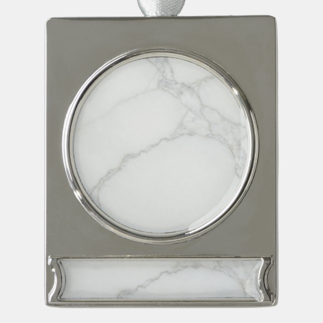 Weißer Marmor Banner-Ornament Silber (Vorderseite)