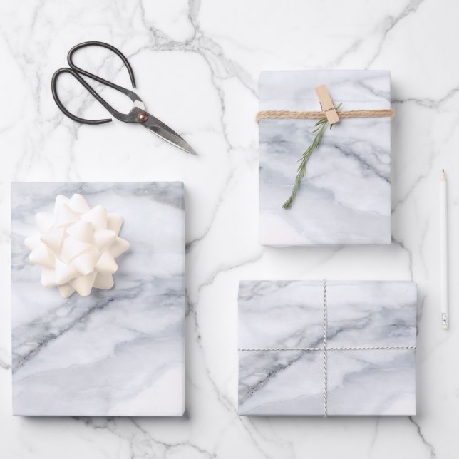 Weißer Marmor Carrara Calacatta Textur Geschenkpapier Set (Vorderseite)