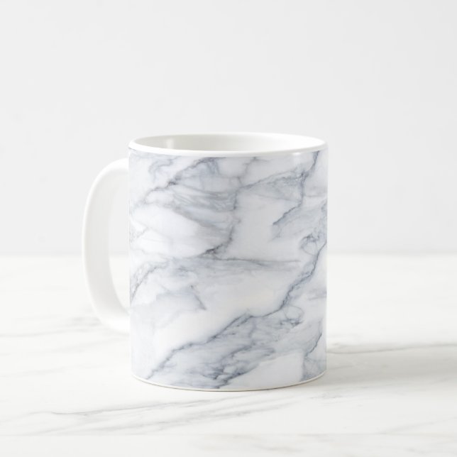 Weißer Marmor Carrara Calacatta Textur Kaffeetasse (Vorderseite Links)