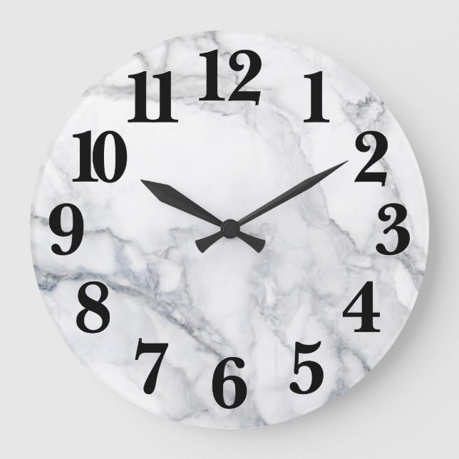 Weißer Marmor Carrara Textur Große Wanduhr (Vorderseite)