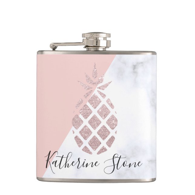 Weißer Marmor des eleganten RosengoldGlitters Flachmann (Vorderseite)