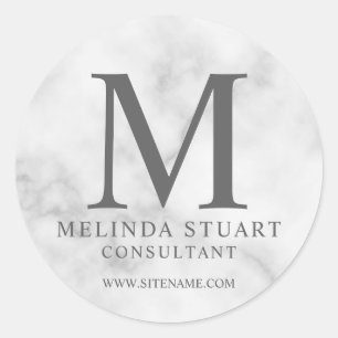 Weißer Marmor Elegante Monogram Business Classic R Runder Aufkleber