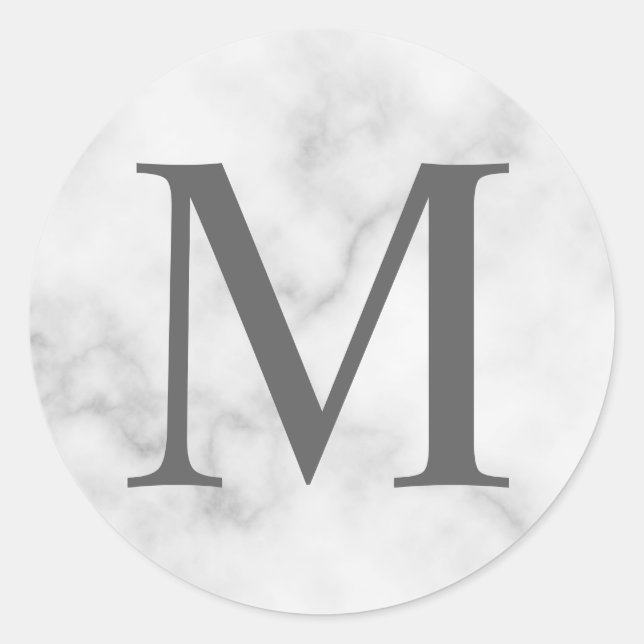 Weißer Marmor: Elegantes Monogramm Runder Aufkleber (Vorderseite)