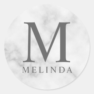 Weißer Marmor: Elegantes Monogramm Runder Aufkleber