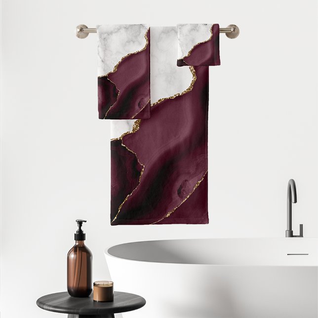 Weißer Marmor Gilded Burgundy Agate Badhandtuch Set (Von Creator hochgeladen)
